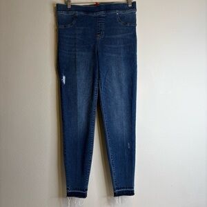 Spanx Jean-Ish Medium Wash Stretch Raw‎ Hem Pull On Skinny Jeggings Jeans XL